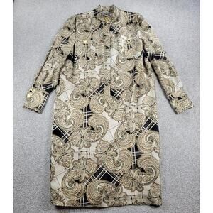 Hero Paris Reine Seide Womens Dress 44 Beige Silk Paisley Print Long Sleeve